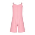thumbnail image 4 of MKOSPLRT Linen Jumpsuits for Girl 4-16 Years Adjustable Thin Straps V Neck Pleated Romper Shorts Solid Casual Baggy Beach Vacation Jumpers, 4 of 7