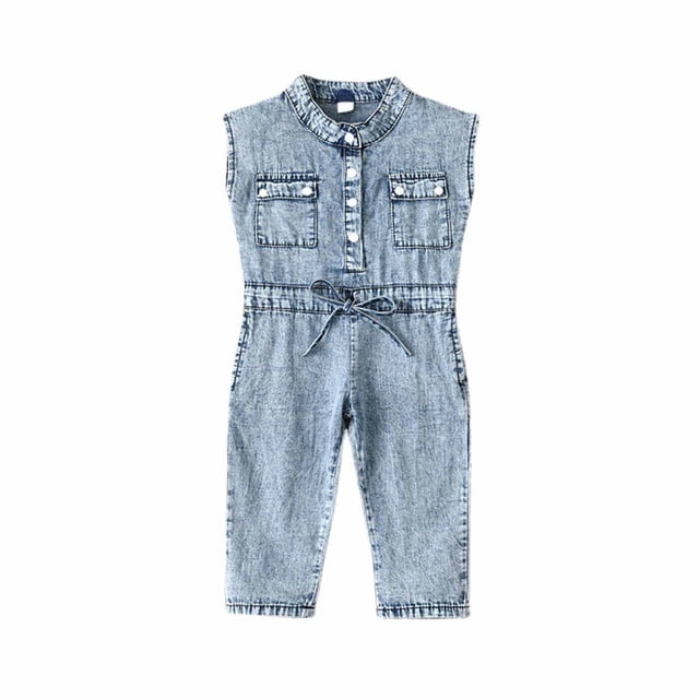 Combinaison Courte en Denim Unie Sans Manches d'Été pour Tout-Petites Filles Bébé, Tenue en Jean