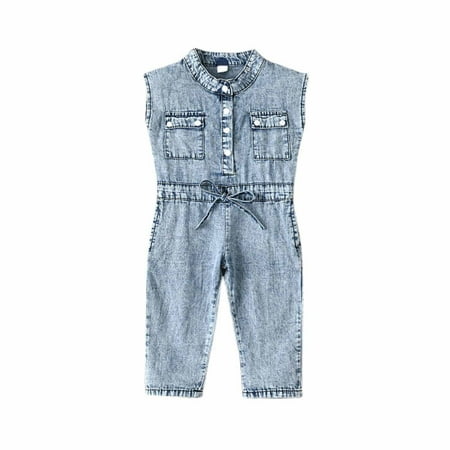 

Little Girl Clothes Rompers Summer Jumpsuits 5-6 Years Toddler Girls Baby Summer Sleeveless Solid Color Denim Romper Jumpsuit Jeans Wear