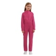 thumbnail image 2 of iiniim Kids Girls Casual Jumpsuit Rompers One Piece Long Sleeve Half Zip Overalls Cargo Pants Hot Pink 14, 2 of 7