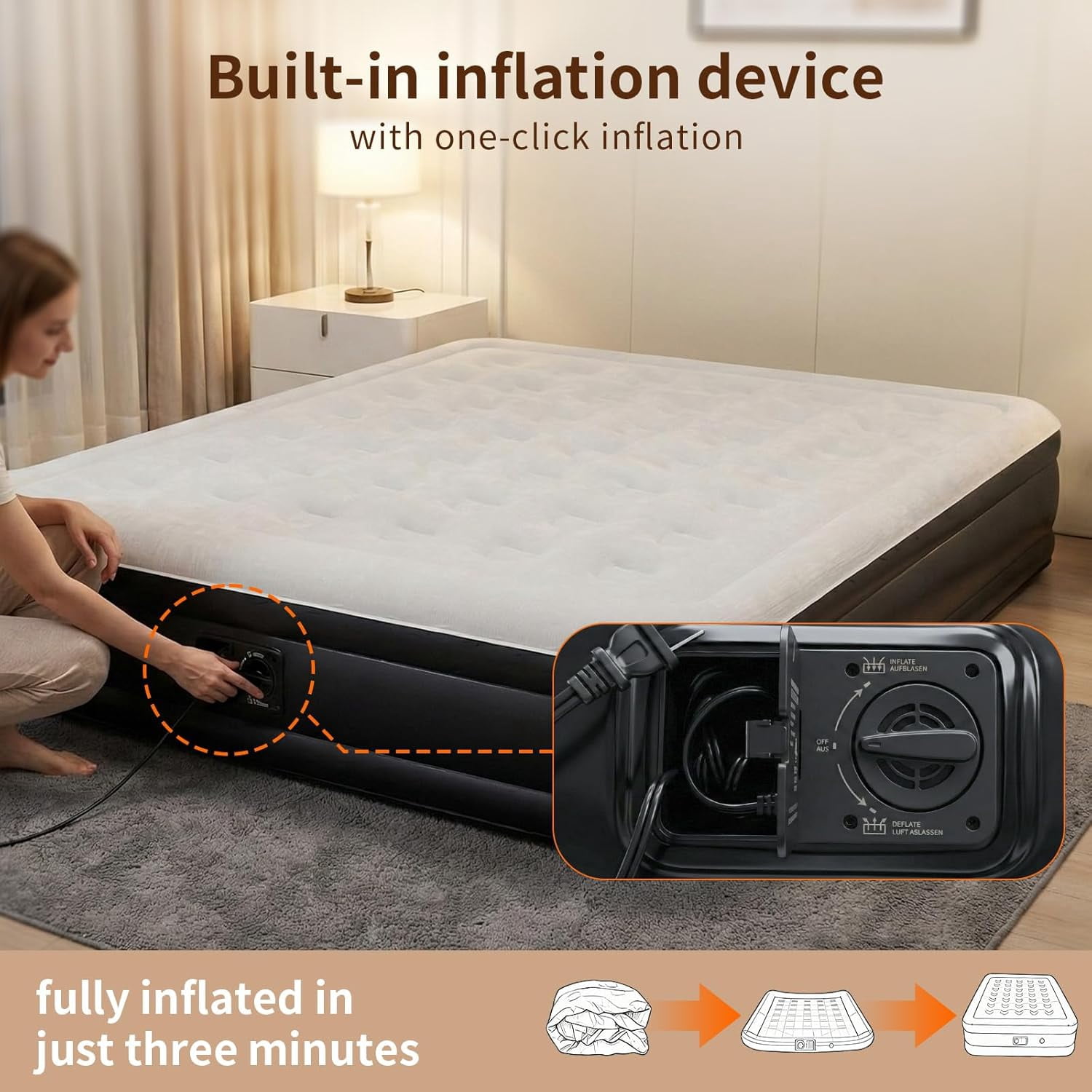 Queen Size self Inflating Blow up air Mattress with Built in Pump Inflatable Camping for Tents inflated Raised airbed