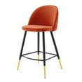 thumbnail image 3 of Counter Stool Chair, Set of 2, Velvet, Metal Steel, Orange, Modern Contemporary Urban Design, Bar Pub Cafe Bistro Hotel Restaurant Hospitality, 3 of 10