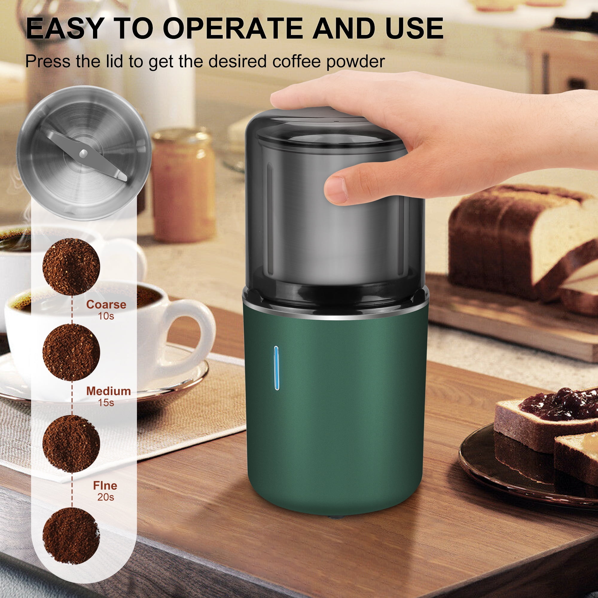 Agptek Electric Stainless Steel Bladed Coffee Grinder Silver