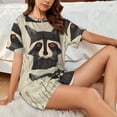 thumbnail image 4 of Fuzoiu Retro Raccoon Graphic Print Print Women's Short-Sleeved Pajama Set,Lounge Sleepwear Set,Womens Pajama Sets 2 Piece,Button-Up Top and Shorts with Pockets-Large, 4 of 7