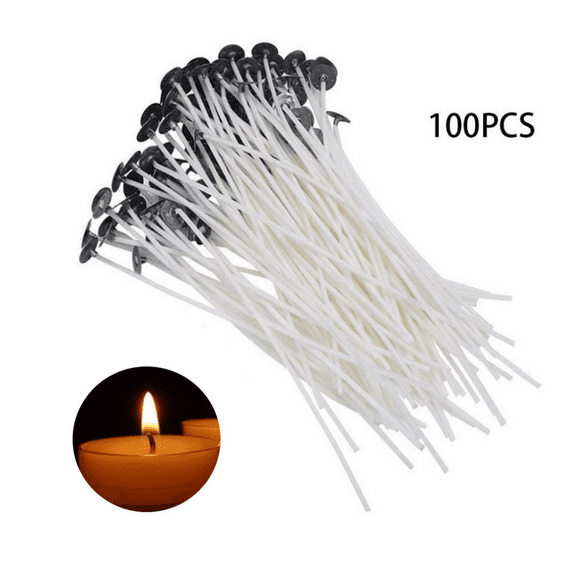100Pcs Cotton Candle Wicks for DIY Candle Making, 6in Pre-waxed Low Smoke Natural Cotton Wick, Non-Toxic, Lead-free, Luminous, Long-lasting Storage for for Soy Beeswax Candle Making and Candle DIY