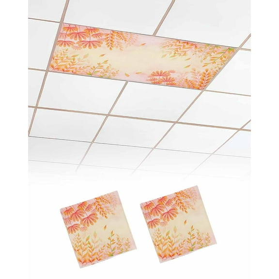 Fluorescent Light Covers for Ceiling Lights 2 Pack, Orange Yellow Fall Magnetic Ceiling Light Covers 2x4ft for Classroom Office School, Maple Leaf Botanical Thanksgiving Drop Ceiling Light Shade