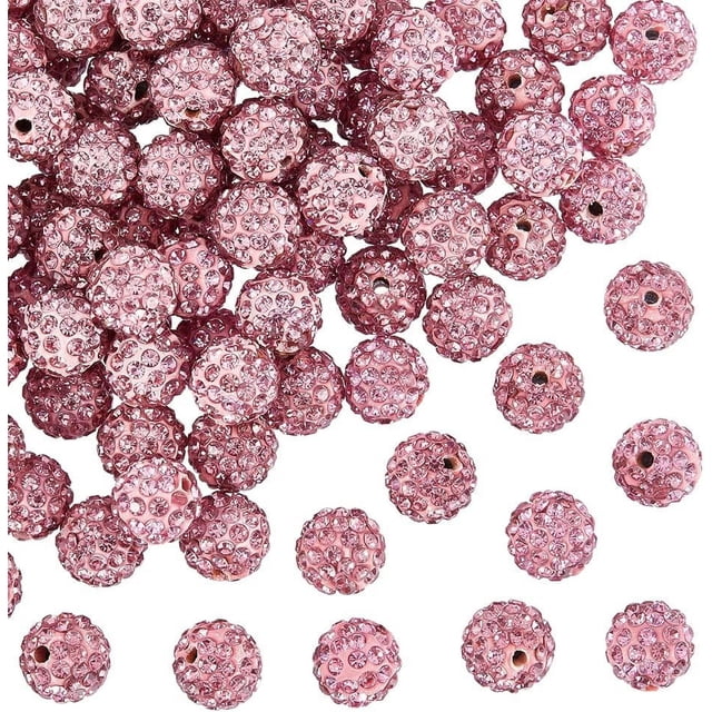 100 Pcs Perles en Strass Roses - 10mm Perles Rondes en Argile Polymère Disco pour Collier & Bracelet Bricolage