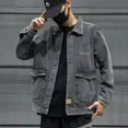 thumbnail image 5 of Chaqueta vaquera negra de otoño para hombre, con botones, azul, para hombre, precio económico, ropa de lujo elegante, vintage, una pieza de tela, 5 of 5