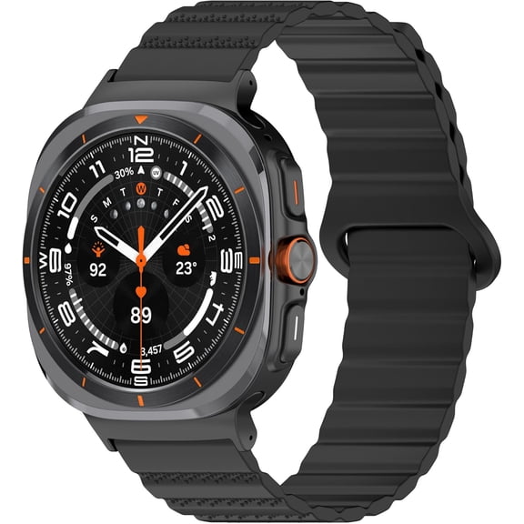 KOMI Rugged Magnetic Silicone Band Compatible with Samsung Galaxy Watch 7 Ultra 47mm, Sport Silicone Strap Strong Magnet Link with Stainless Steel Adapter for Men and Women Black