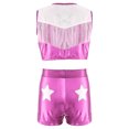 thumbnail image 2 of TiaoBug Kids Girls Western Cowgirls Outfits Cheerleading Crop Top with Metallic Shorts Set for Stage Performance Pink 10, 2 of 7