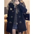 thumbnail image 1 of -abrigo largo de estilo Preppy para mujer, chaqueta negra de gran tamaño, Vintage, mezcla de lana universitaria, ropa de calle, moda coreana, Otoño e Invierno, 1 of 5