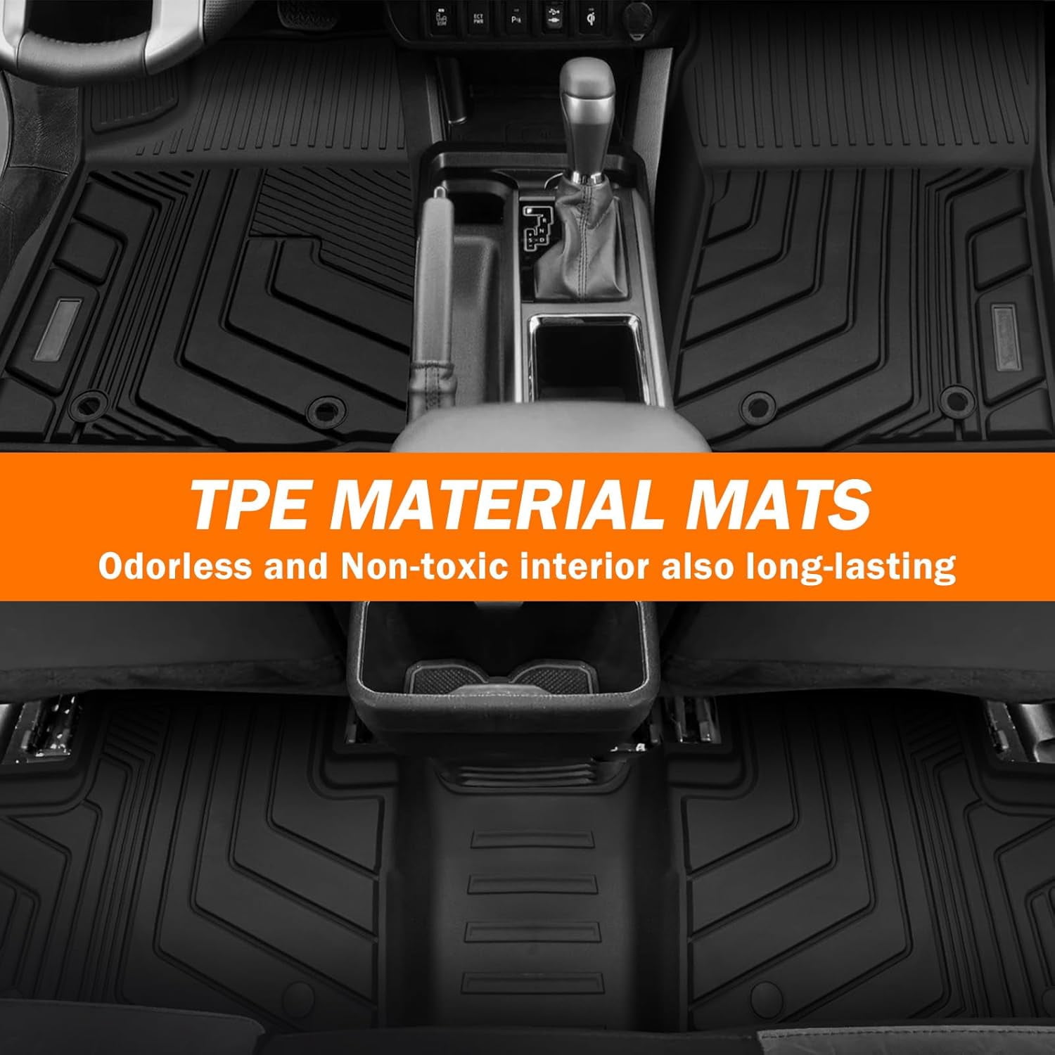 Canvcle Floor Mats for 2016-2023 Toyota Tacoma Double Cab(Automatic Only), All Weather TPE Rubber Floor Liners for Toyota Tacoma Accessories 2 Row High Edge