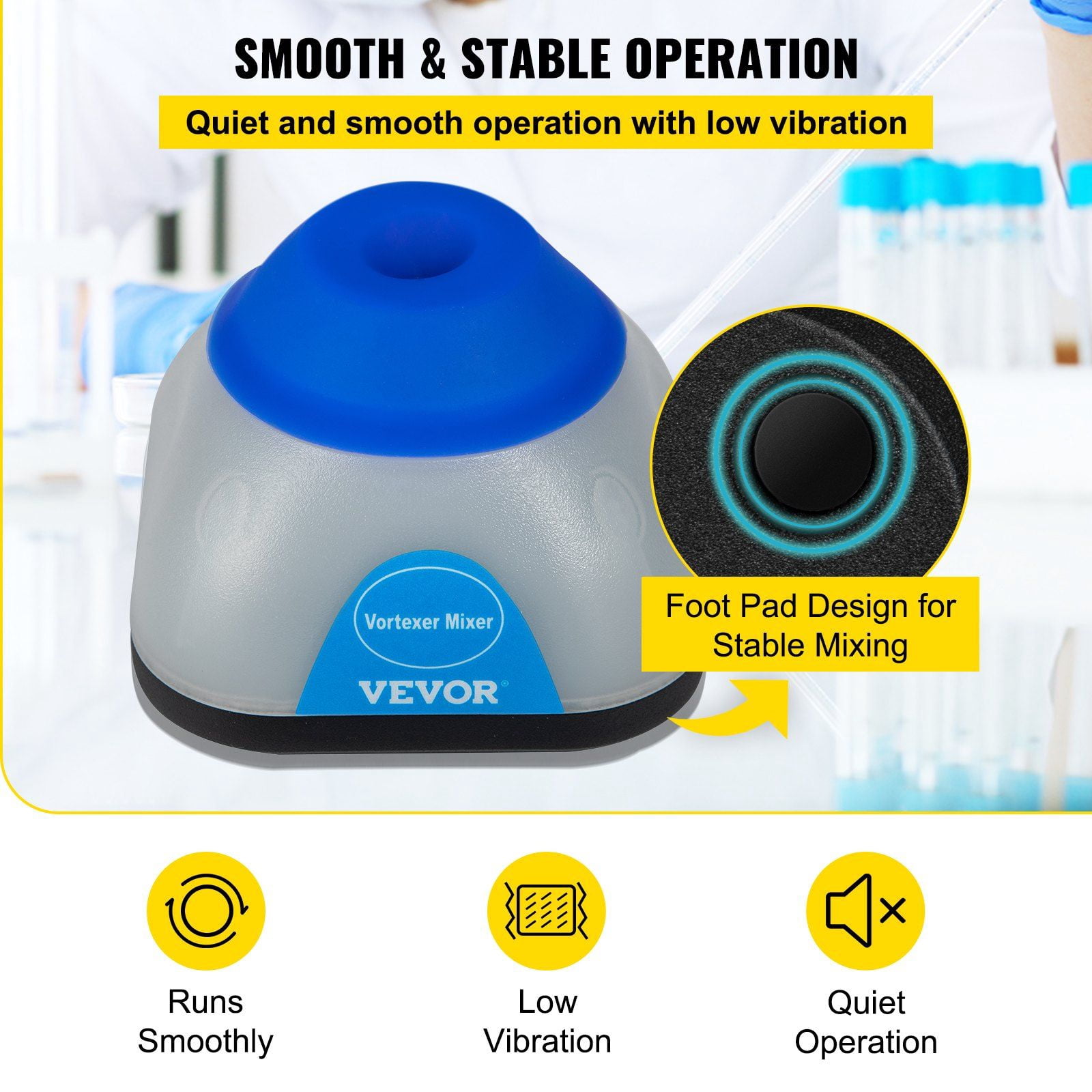 Vortex Mixer 3000 RPM Fixed Speed, 50mL Max Capacity 6mm Orbital, Brushless DC Motor Powerful Lab Vortex Shaker for Test Tube Sample Mixing