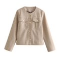 thumbnail image 2 of RXIRUCGD Nouvelle Mode Décontractée pour Femmes Veste à Boutons Manches Courtes Longues, Kaki, Taille : L, 2 of 3