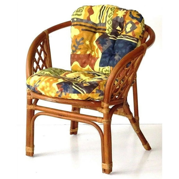 SK New Interiors Bahama Natural Rattan  Handmade Lounge Armchair, Colonial color