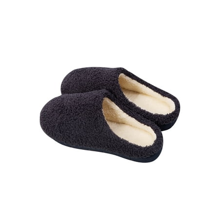 

Avamo Unisex Fuzzy Slipper Cozy Home Shoes Slip On Plush Slippers Indoor Warm Bedroom Casual Fluffy House Shoe Navy Blue 8.5-9