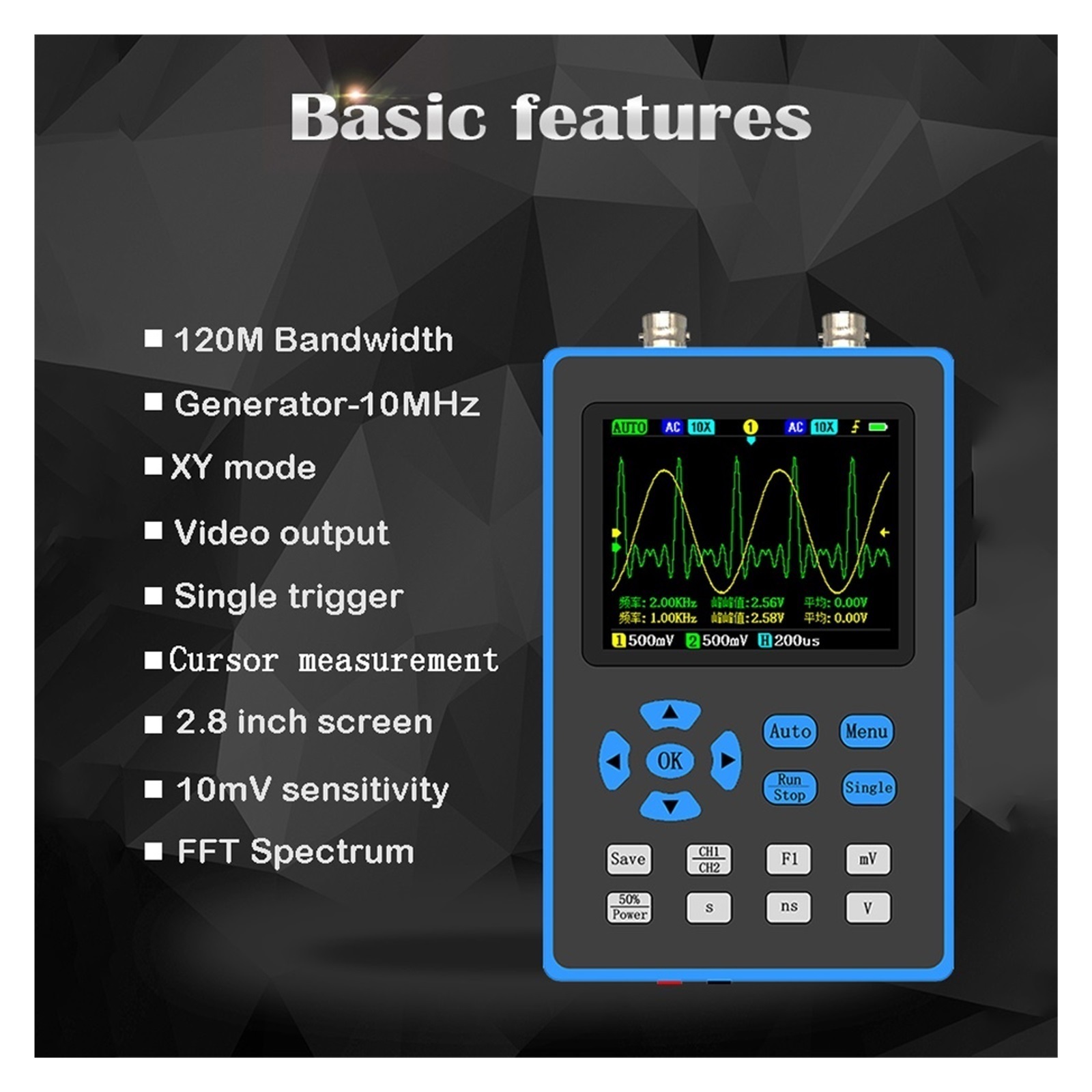 DSO2512G Digital Oscilloscope 120M Bandwidth Dual/Single Channel Oscilloscope Handheld FFT Spectrum Analysis ,Professional Designed
