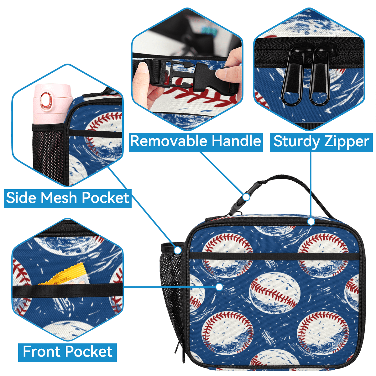 Herdesigns Baseball Sports Large Backpack Set with Lunch Box Lightweight Water Resistant Travel Laptop Backpacks Casual Daypacks for Women Men