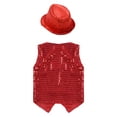 thumbnail image 3 of renvena Kids Boys Girls Sequined Shirt Vest Dance Performance Shiny Waistcoat with Hat Red 17-18, 3 of 7