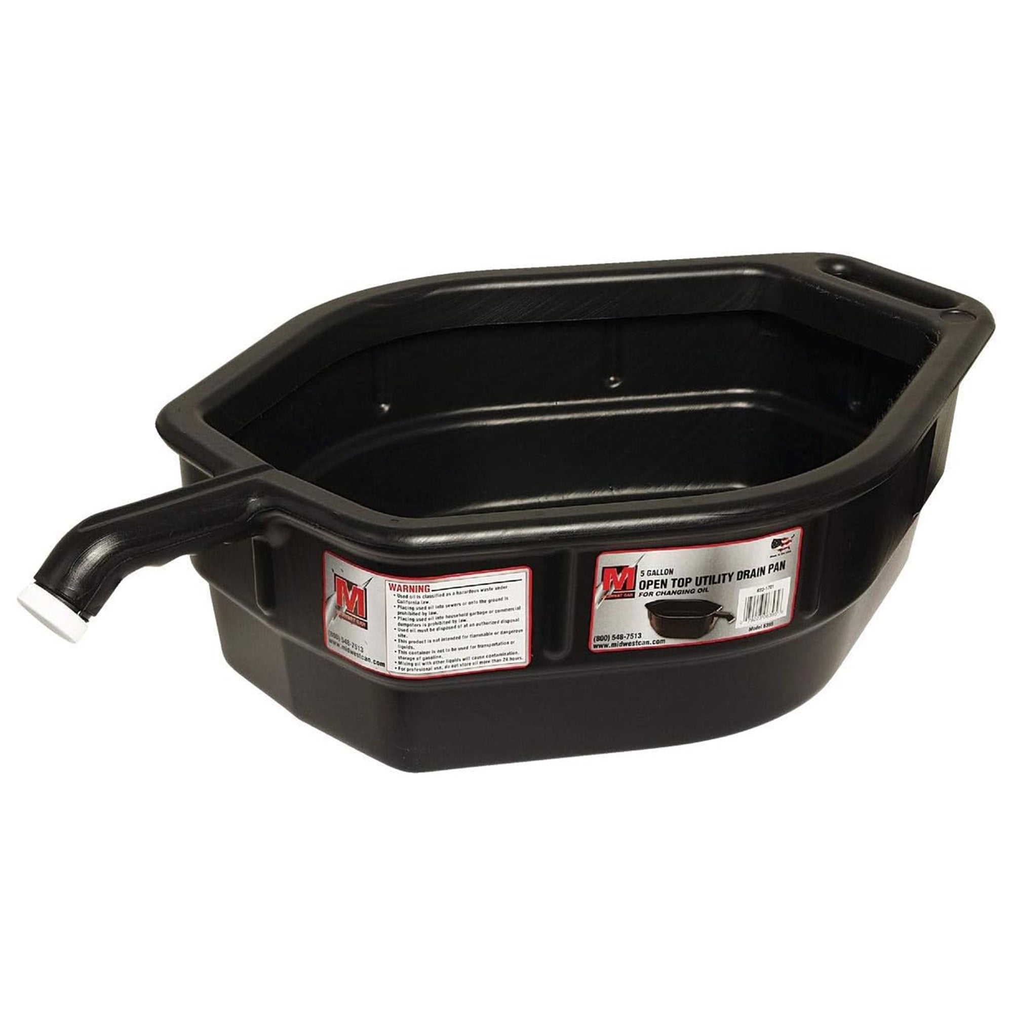 Midwest Can 5 Gallon Large Open Top Drain Pan w/ Back Handle & Front Spout