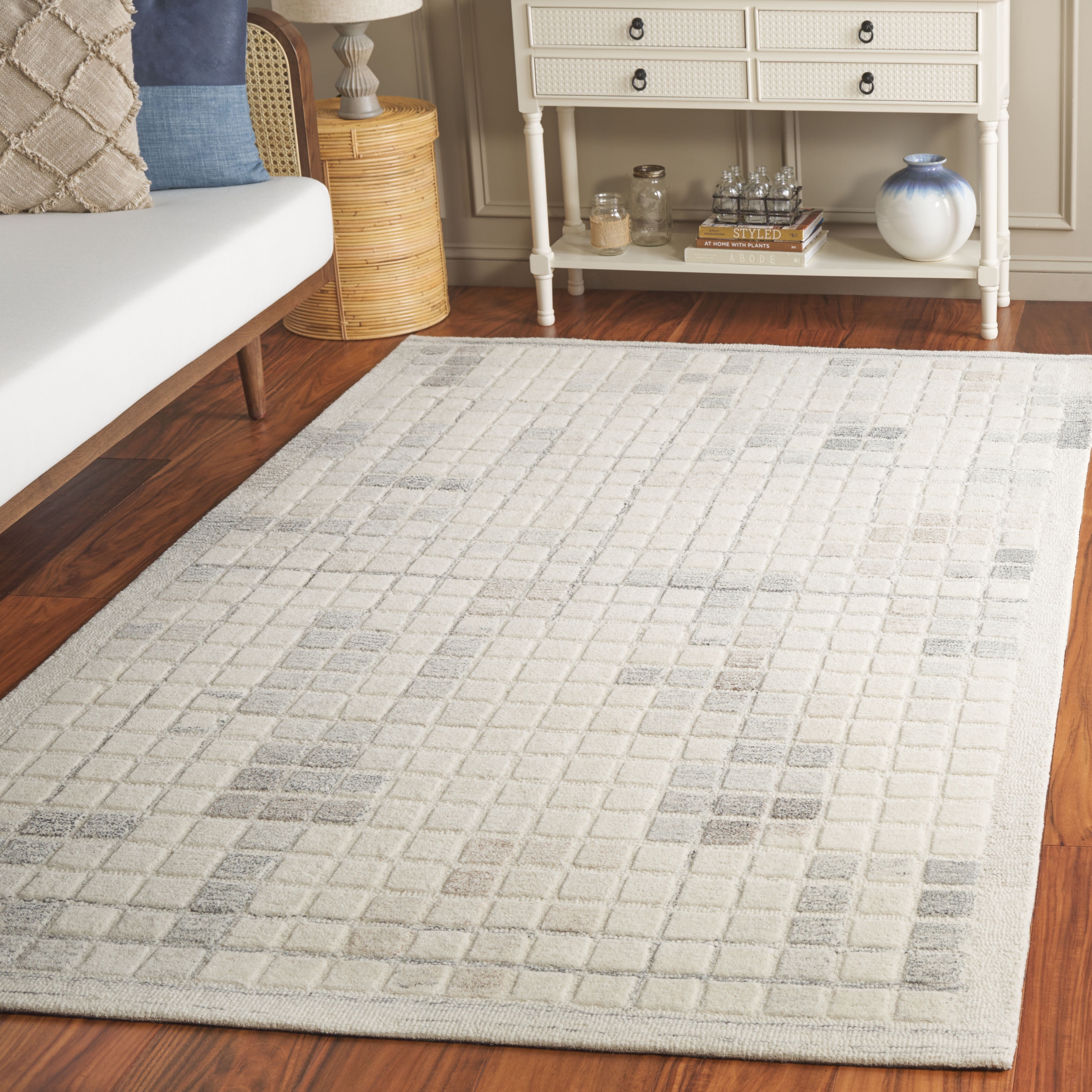 SAFAVIEH Ebony Risto Geometric Area Rug, Ivory/Gray, 9' x 12'