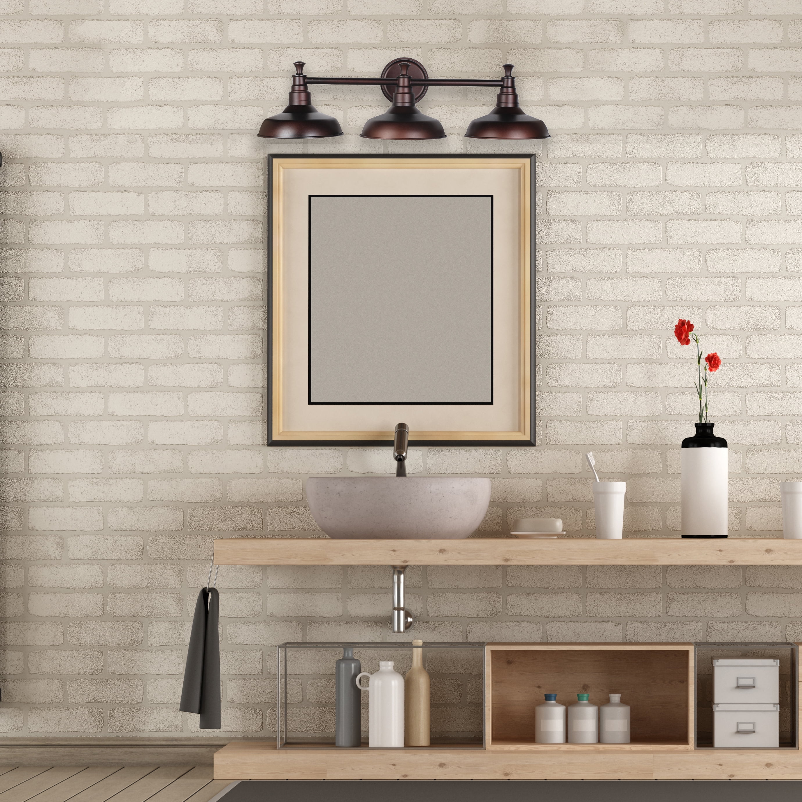 Design House 520320 Kimball Industrial Farmhouse 3-Light Indoor Bathroom Vanity Light with Metal Shades for Over the Mirror, Coffee Bronze