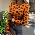 thumbnail image 3 of JGNGSHN Women's Long Sleeve Halloween Shirts Soft Round Crew Stretchy Fitted Ribbed Knit Fun Scary Horror Undershirts, 3 of 5