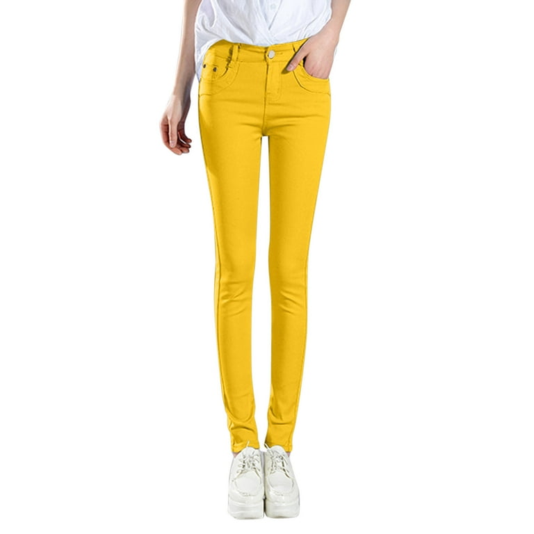 Women Plain Color Jeans Trousers Casual Waist Tights Leggings