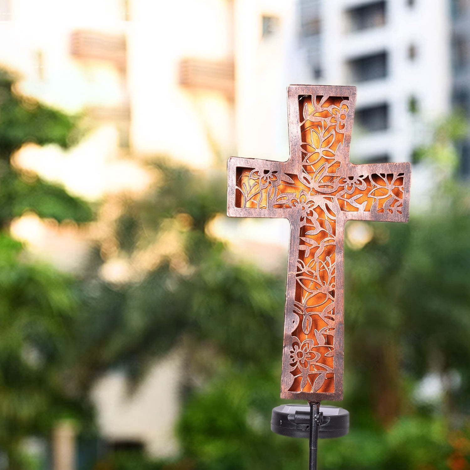 HUYIENO Solar Cross Garden Stake Lights 38inch Metal Outdoor Waterproof Memorial Garden Decor 2 Lighting Modes Cemetery Decorations for Grave for Remembrance Gifts & Sympathy Gifts