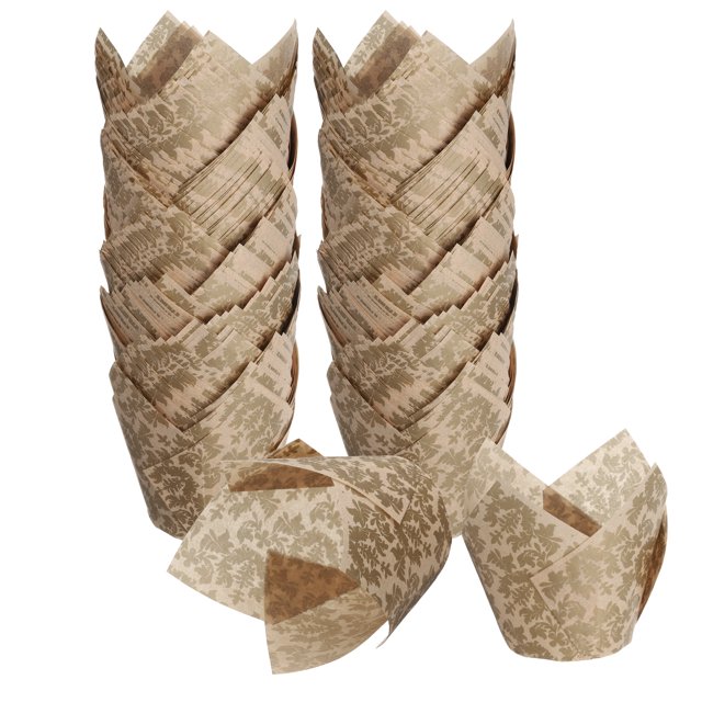 150 Piezas de Copas para Hornear Tulipán, Forros de Papel Resistente a la Grasa para Cupcakes y Muffins para Bodas y Cumpleaños, (Flor, Marrón)