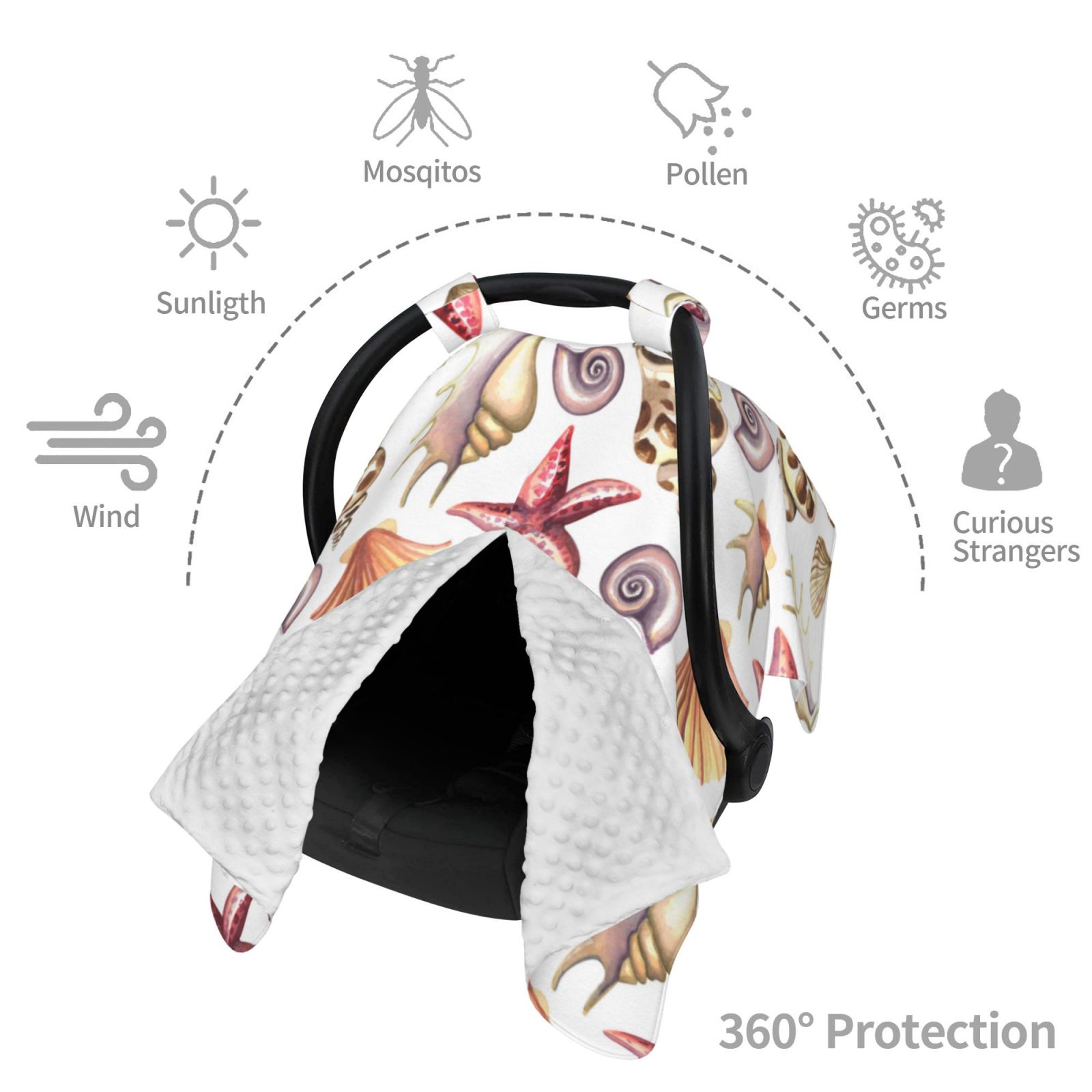 Car Seat Cover Baby - Conch Shell No.J921 Breathable Infant Car Seat Cover for Baby Carseat, Lightweight Comfort Baby Essentials Must Haves Newborn Stuff for Girl Boy