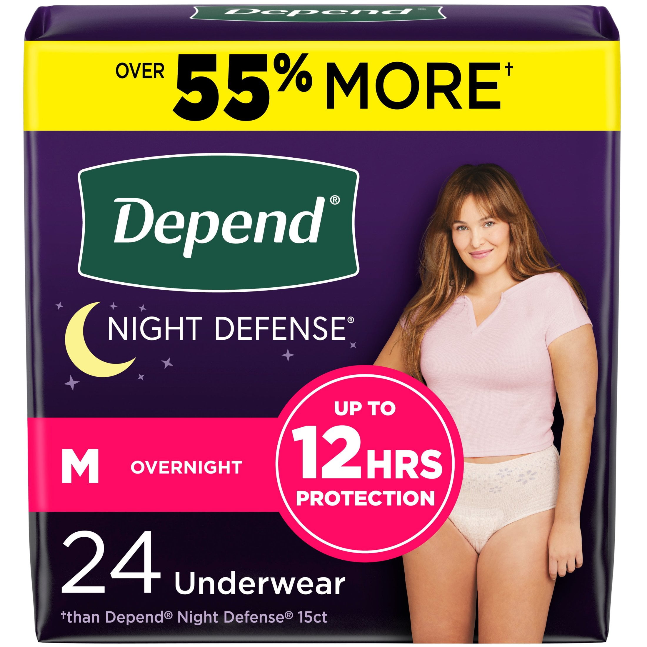 (2 pack) Depend Night Defense Incontinence Underwear for Women, Adult Diapers, M, 24 Count