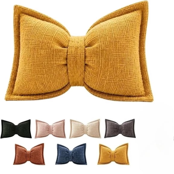 Soft Chenille Bow Throw Pillow with Cover and Insert, Decorative Ribbon Accent Cushion for Sofa Bed Couch Living Room
