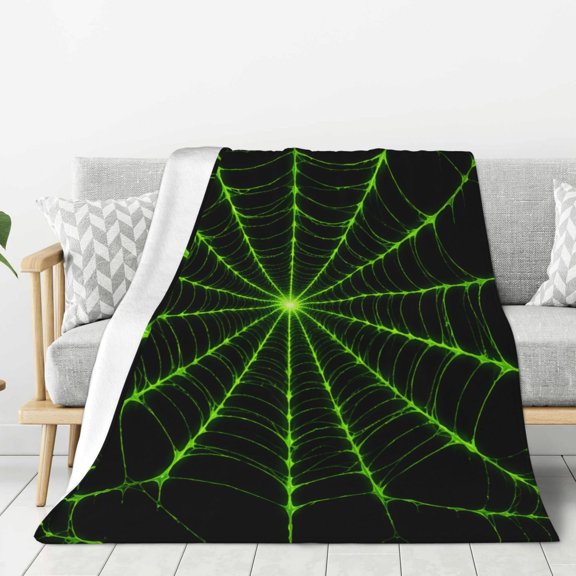 Neon Green Spectral Web Ultra-Soft Anti-Pilling Flannel Fleece Throw Blanket, Warm Cozy Blanket for Couch Bed Sofa Travel Camping, 40x30