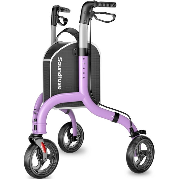 Andador Soundfuse de 3 ruedas para personas mayores, ligero y plegable, de aluminio, con altura ajustable, compatible con FSA y HSA, color morado