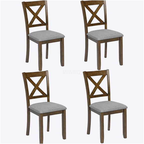 Walnut Dining Chairs Set of 4, Upholstered Side Chairs with Padded Seat, Rubber Wood Kitchen Dining Room Chairs