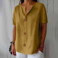 thumbnail image 2 of Breathable Linen Blend V Neck Top for Women Airy Short Sleeve Loose Fit Beach Shirt Casual Summer Vacation Blouse, 2 of 9