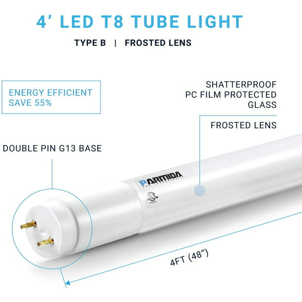 LED 4FT T8 Ballast Bypass Type B Light 18W, 2200lm, 20 Pack - - Walmart.com