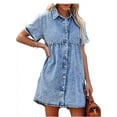 thumbnail image 2 of ZANKLEY Women's Short Sleeve Button Down Flowy Tiered Babydoll Denim Dress, 2 of 11