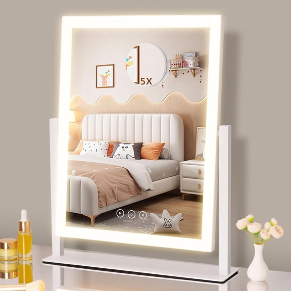 360°Rotatable LED Makeup Mirror, 16.7"x13.2", 3 Lighting Modes, Dimmable, Touch Control, for Vanity Desk