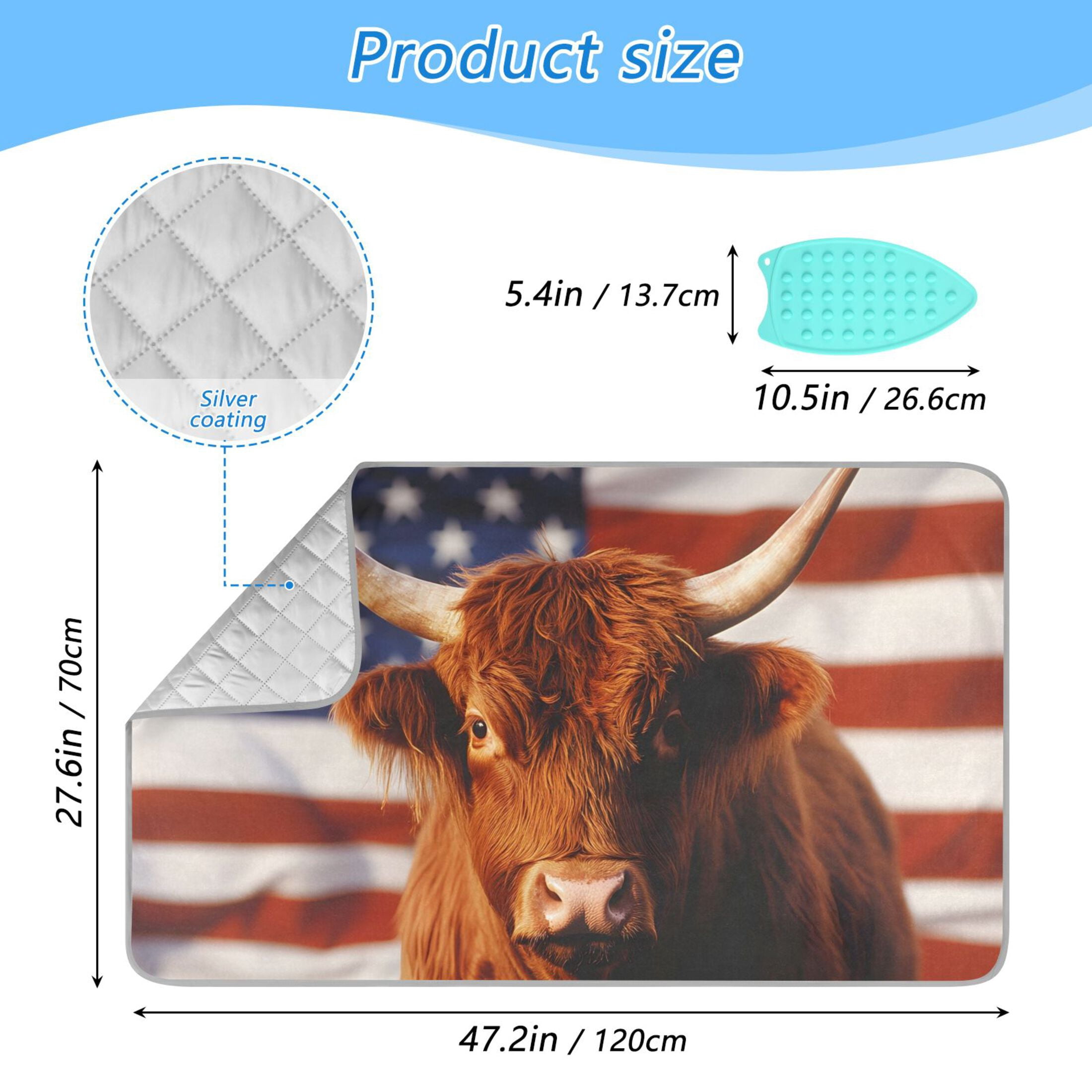 Highland Cow Flag Flowers Ironing Mat Blanket Portable Travel Ironing Pad Heat Resistant Pad 47.2" x 27.6”