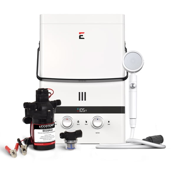 Eccotemp Luxe 1.85 GPM Portable Outdoor Tankless Water Heater w/ EccoFlo Diaphragm 12V Pump and Strainer