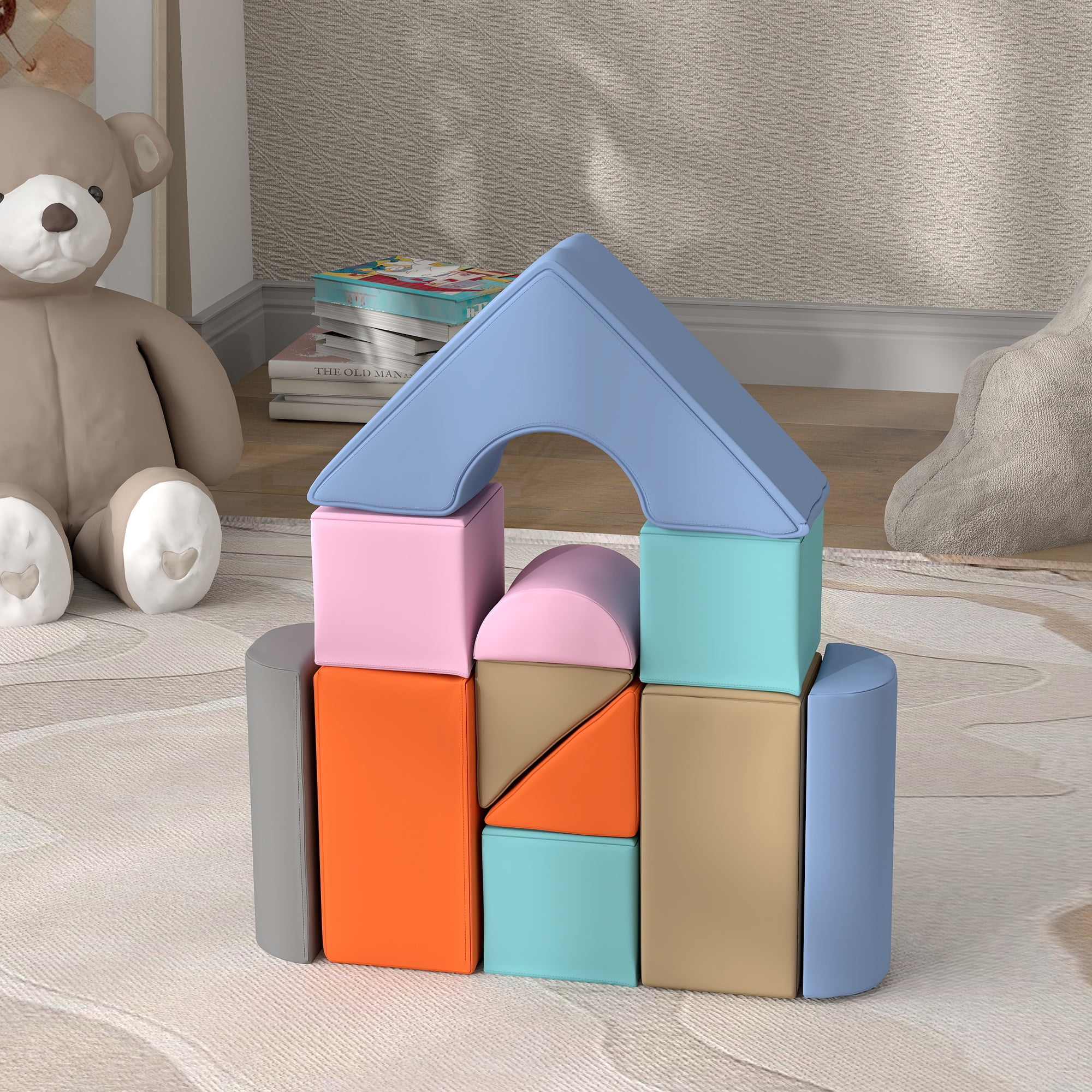 11-Piece Toddler Soft Play Foam Blocks, Transformable Indoor Soft Play Set for 6-72 Months, Color & Shape Learning Play Equipment ASTM Certified