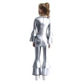 thumbnail image 2 of SiiRoh Girls 70s 80s Disco Hippie Outfit Metallic Bell-Bottom Jumpsuit Singer Dance Party Dress Up Silver 16, 2 of 6