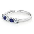 thumbnail image 4 of Gem Stone King 10K White Gold White Moissanite and Blue Created Sapphire 5 Stone Wedding Engagement Promise Ring for Women (0.56 Cttw, Round 3MM, Gemstone, Size 7), 4 of 5