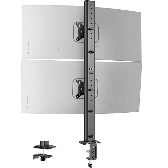 Vertical Dual Monitor Mount for 17–34 in Screens, Stacked Monitor Stand with 33.1 in Extra Tall Pole, Full Motion Height Adjustable Desk Mount, Holds up to 33 lb per Arm, 75/100 VESA, Clamp & Grommet