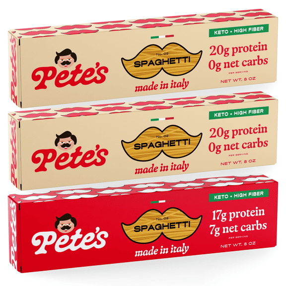 Pete's Pasta Spaghetti - 7g Low Carb and No Carb, High Protein - Authentic Italian Keto Wheat Pasta - 3 Pack, 8oz.