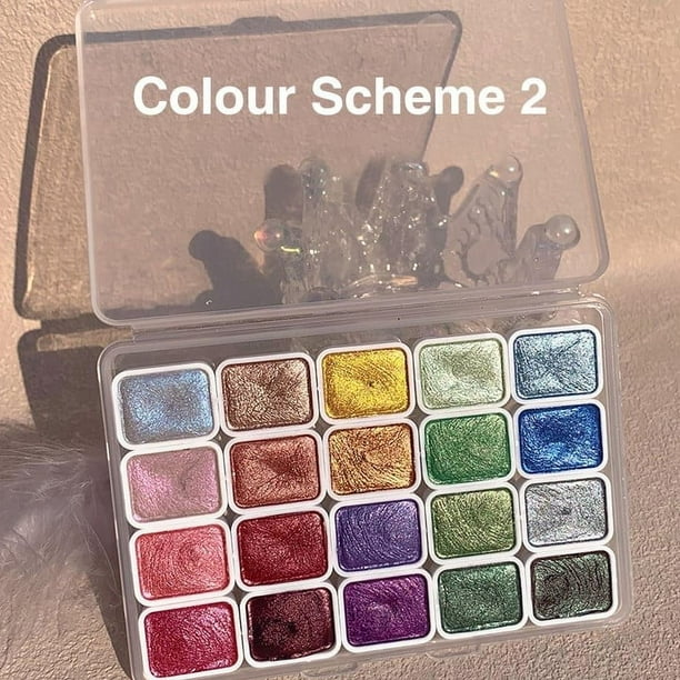 Xihbxyly Set de Acuarelas Perladas, 20 Colores Sólidos Vibrantes, Pigmentos de Larga Duración, Aplicación Suave, Ideal para Técnicas Mixtas E Ilustración, Diseño Portátil, Caja de Almacenamiento Comp