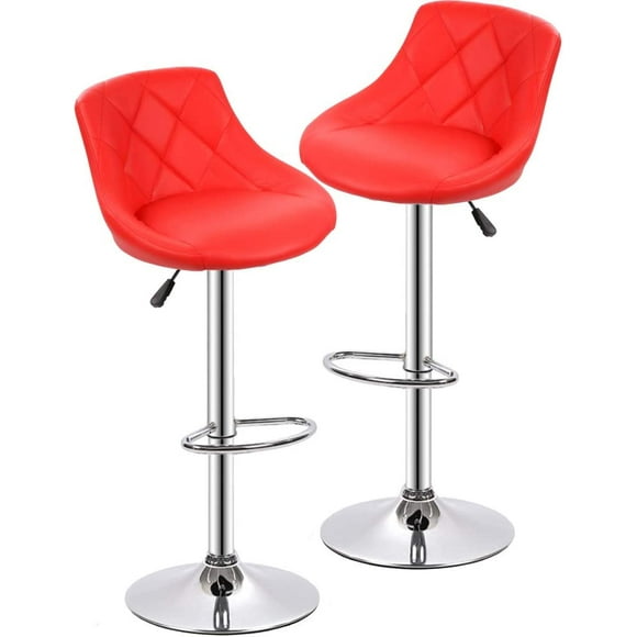 BestOffice Set of 2 Barstools Height Adjustable Back PU Leather Swivel Bar Kitchen Counter Stools Dining Chairs, Red