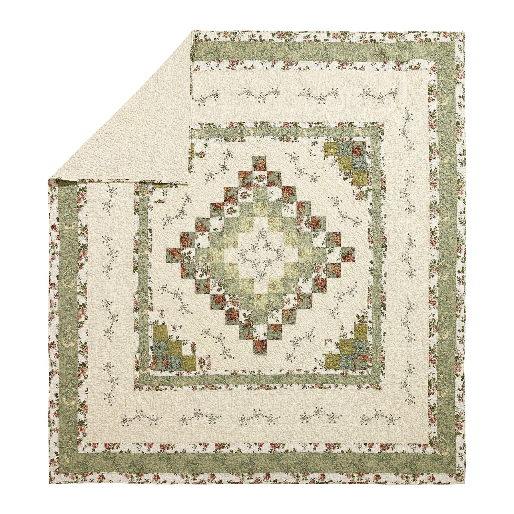Modern Heirloom Olivia Green 3-Piece Quilt Set, Full/Queen